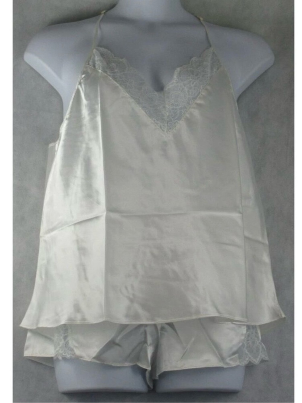 Flora by Flora Nikooz Women's 2-Piece Satin Shorts Lounge Pajama Set, Ivory , XL
